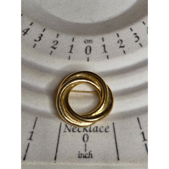Gold-Tone Interlocking Circle Brooch Pin Vintage Jewelry - Picture 3 of 5